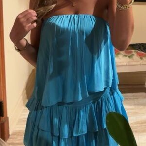 Strapless Blue Ruffle Dress